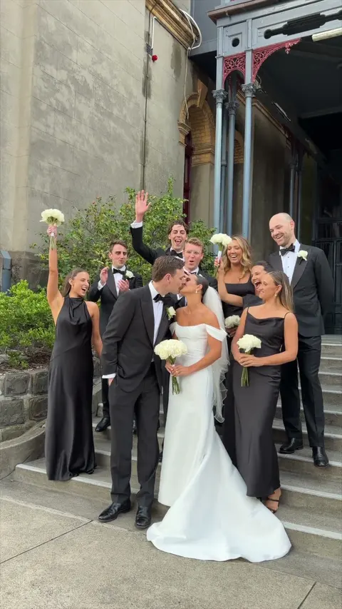 the bridal party on the steps, melbourne